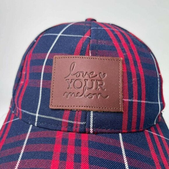 Love Your Melon Baseball Cap USA Made Plaid Red/Navy Blue Trucker hat Snapback - Picture 9 of 10